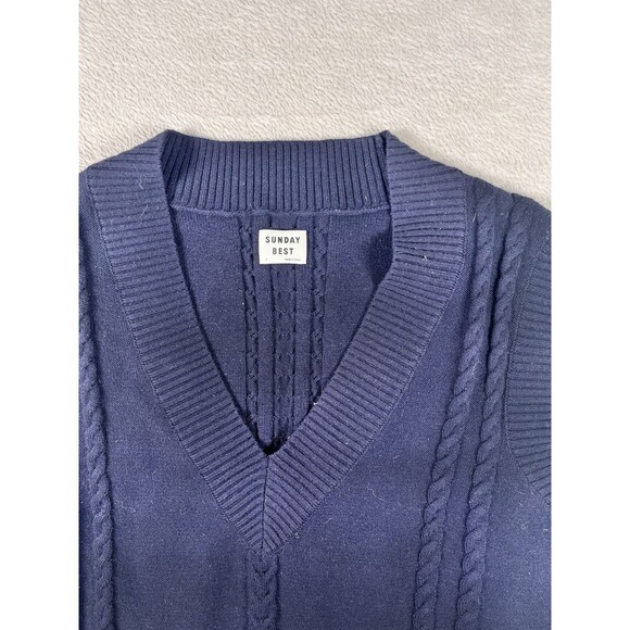 Sunday Best Aritzia Winston Sweater Vest Womens S Navy Cable Knit Wool Preppy - Picture 2 of 8